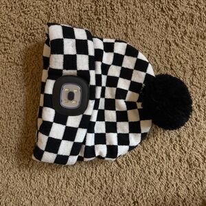 Checkered Black and White Kids Beanie with Light